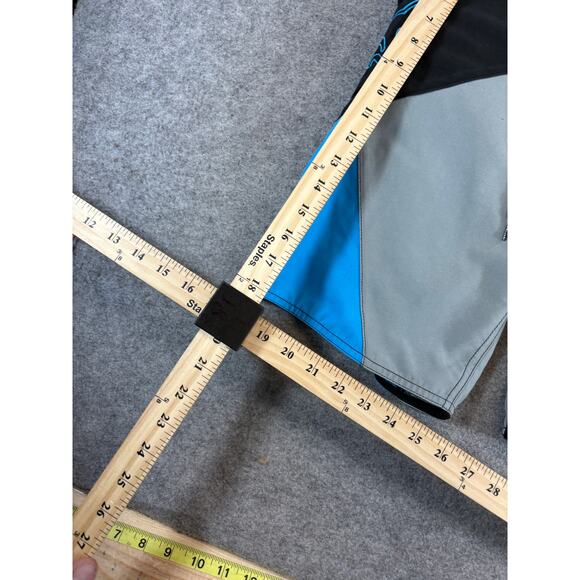 Vintage Y2K Fox Head Board Shorts Kids 26 Black Blue Colorblock Swim Summer - Picture 2 of 8